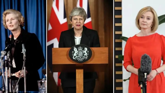 Composite of file photos of (left to right) former prime ministers Margaret Thatcher and Theresa May and Foreign Secretary Liz Truss, who has secured her place as the UK's third female prime minister after beating Rishi Sunak in the election for the leadership of the Conservative Party / PA Media