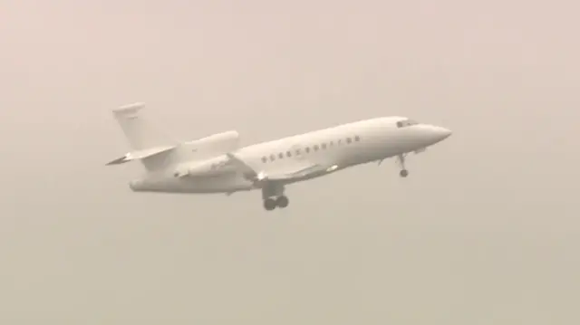 A plane carrying new PM Liz Truss takes off from Aberdeen airport