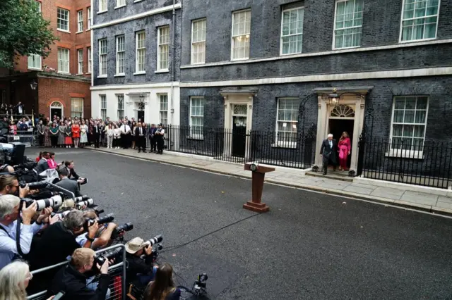 Boris Johnson appears in Downing Street