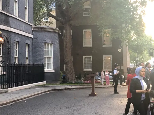 The lectern in place in Downing Street