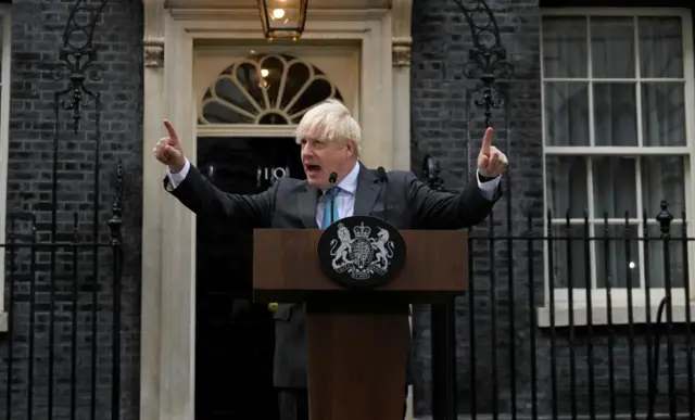 Boris Johnson speaks in Downing Street