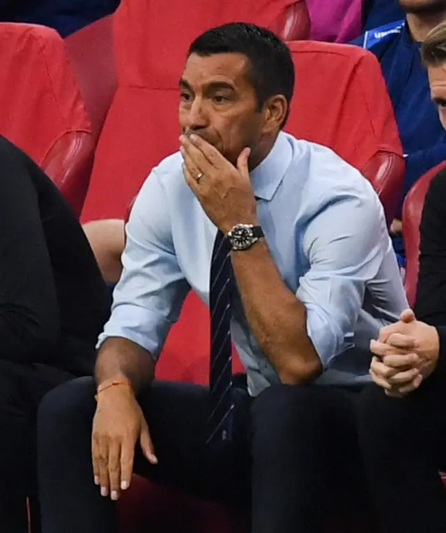 Rangers manager Giovanni van Bronckhorst looks on from the sidelines