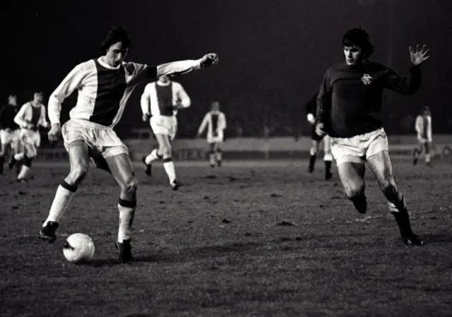 Johan Cruyff strutting his stuff at Ibrox in 1973