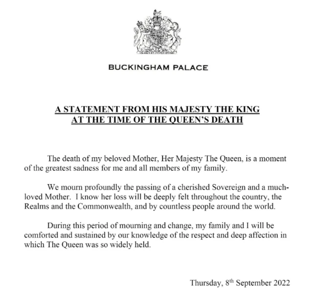 Statement from Charles, the new King