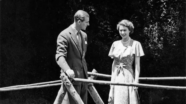 Queen Elizabeth II, Princess Elizabeth with the Duke of Edinburgh at Treetops, Kenya February 1952.