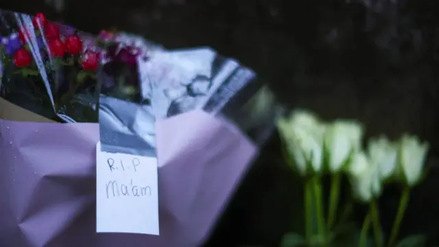 A bouquet of flowers has been placed outside the Palace of Holyroodhouse in Edinburgh, Scotland