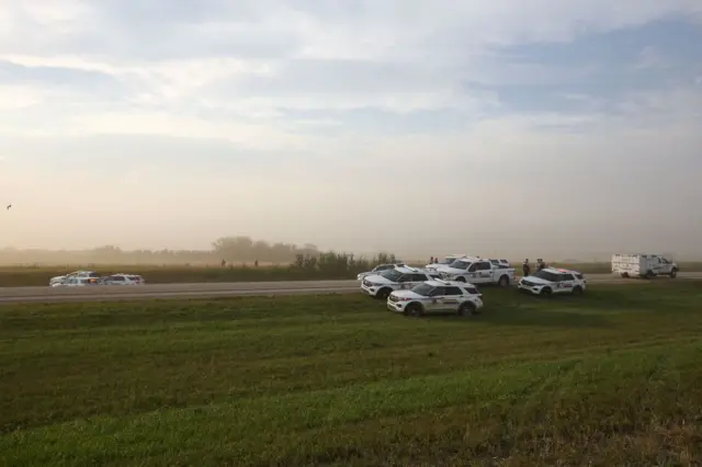 Scene of arrest along Highway 11 in Saskatchewan.