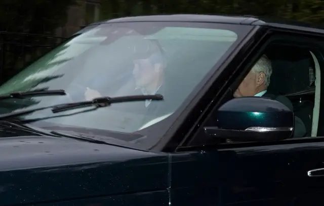 The Duke of Cambridge drives a car carrying the Duke of York, and the Earl and Countess of Wessex into Balmoral in Scotland