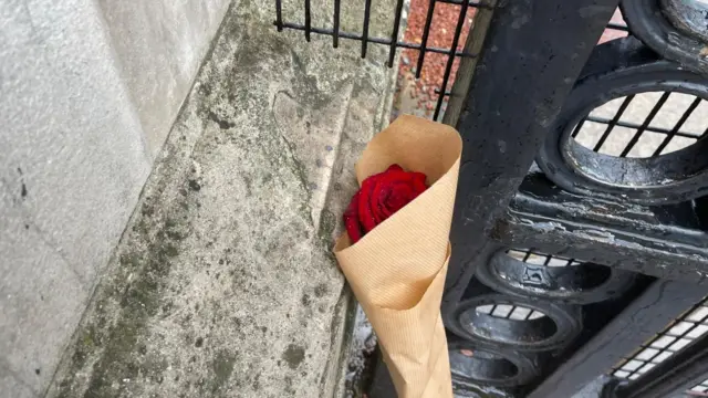 A single red rose left outside Buckingham Palace