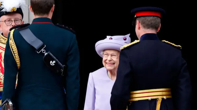 Queen Elizabeth II attends an Armed Forces Act of Loyalty Parade in the gardens of the Palace of Holyroodhouse on June 28, 2022 in Edinburgh, Scotland.