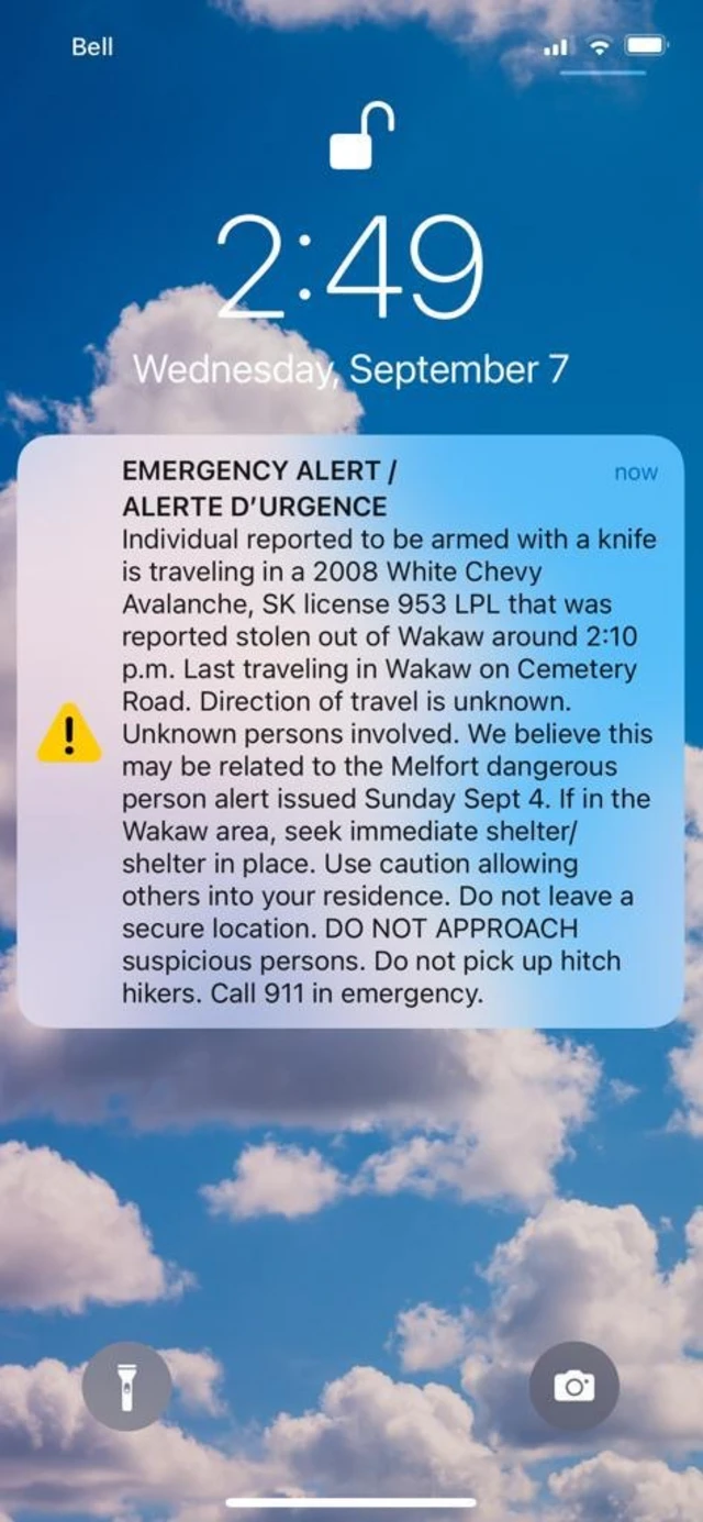 The last alert sent by police announcing a sighting of the suspect