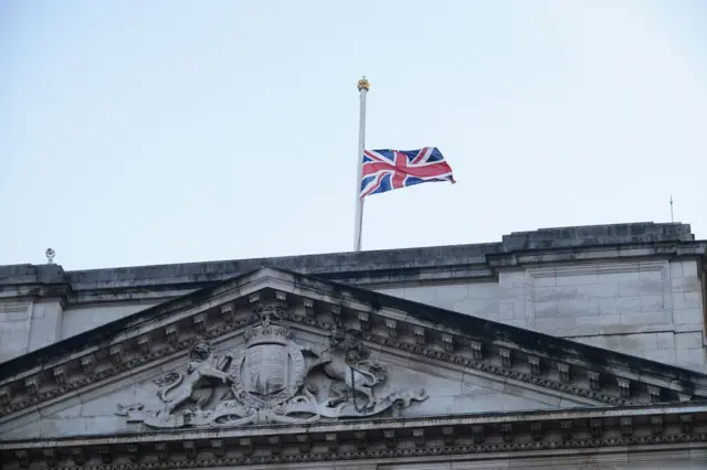 The Union Flag above Buckingham Palace in central London is flown at half mast following the announcement of the death of Queen Elizabeth II