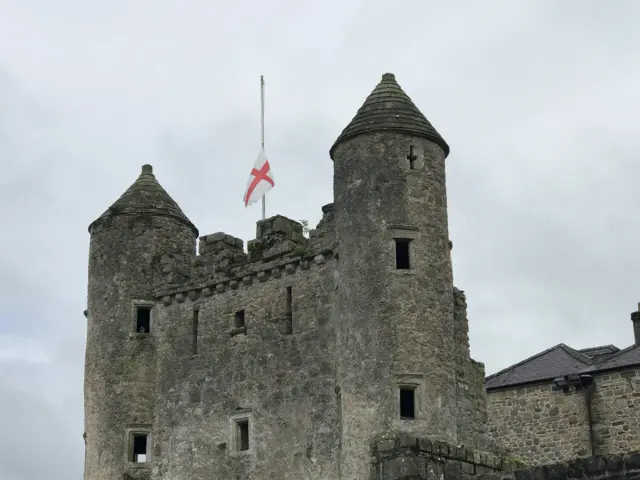 The flag at half mast at Enniskillen Castle