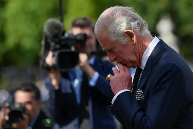 King Charles outside Buckingham Palace following the death of his mother, the Queen