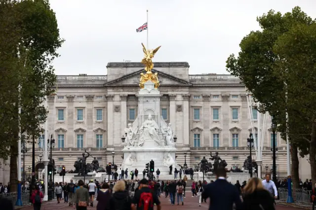 The Union Jack flag flies at half mast at Buckingham Palace, following the passing of Queen Elizabeth, in London, Britain, September 9, 2022