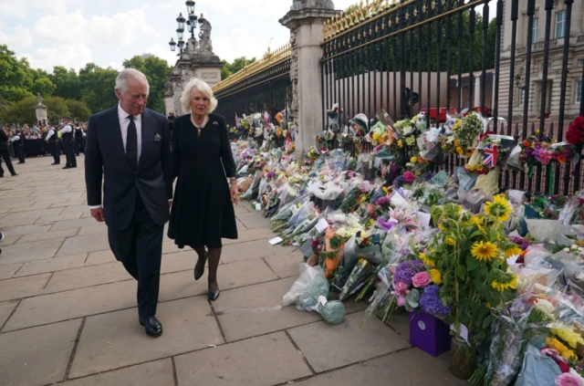 King Charles and Queen's Consort Camilla outside Buckingham Palace