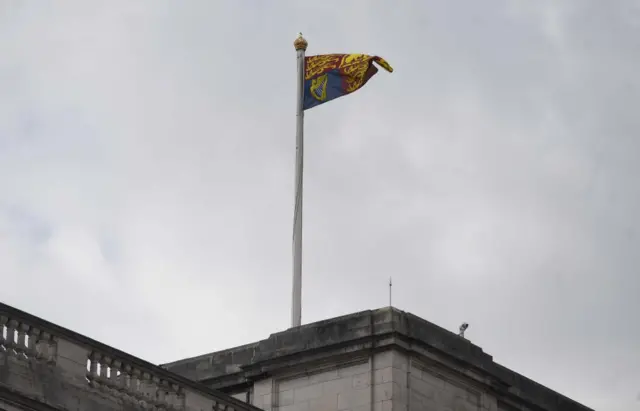 The Royal Standard flies indicating that the monarch is in residence in Buckingham Palace in London, Britain, 09 September 2022.