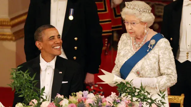 Queen Elizabeth II and US President Barack Obama at a Buckingham Palace State Banquet,File photo dated 24/05/2011 of