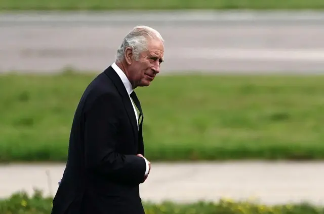 King Charles III at Aberdeen Airport as he travels to London with the Queen following the death of Queen Elizabeth II on Thursday. Picture date: Friday September 9, 2022.