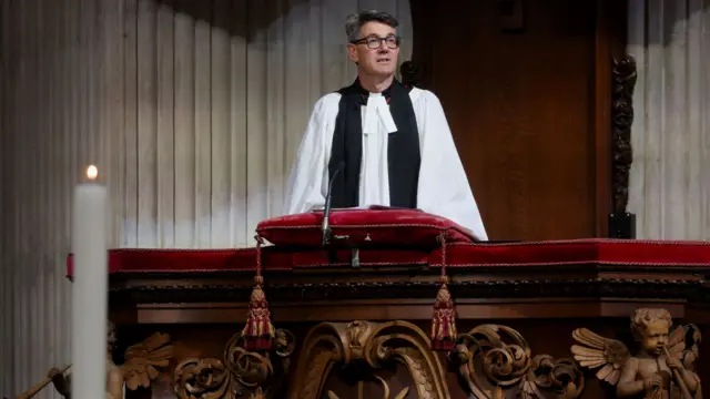 Dean Designate Andrew Tremlett speaks during the Service of Prayer and Reflection at St Paul's Cathedral, London