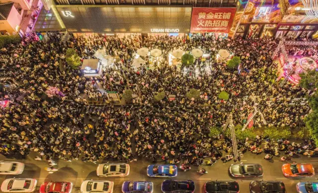 Revellers in Nanning, in China's southern Guangxi region