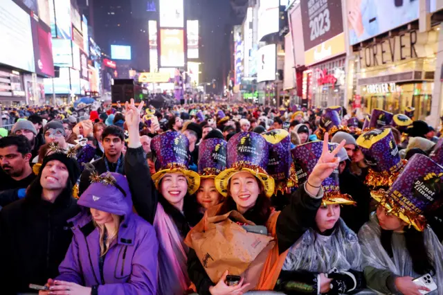 Crowds gather in Times Square