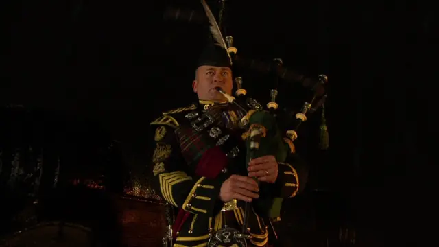 The fireworks were heralded by the bagpipes