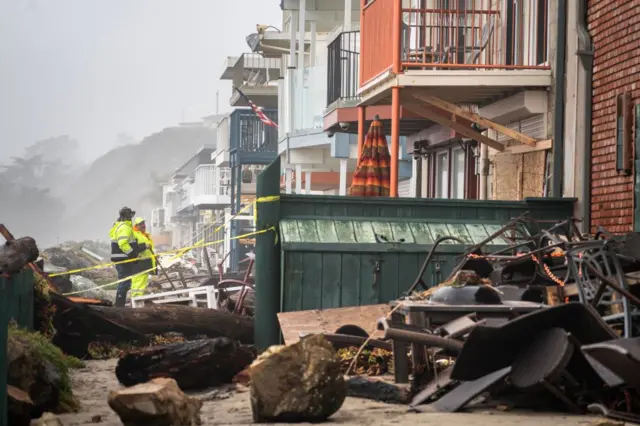 Rains and high wind on California's central coast brought flooding to Rio Del Mar State Beach on Monday