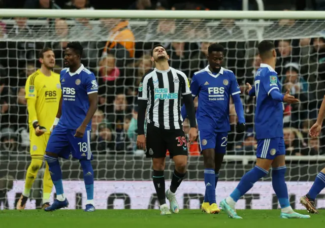 Newcastle's Bruno Guimaraes against Leicester