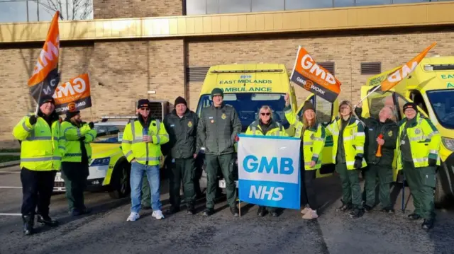 Ambulance workers and union staff manned the picket line outside Lincoln’s South Park ambulance station