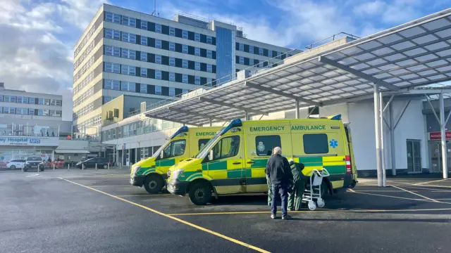 An ambulance unloading a patient outside Barnsley Hospital