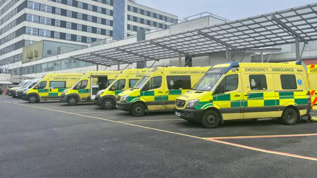 Ambulances parked outside Barnsley hospital