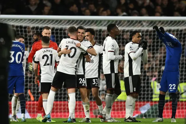 Fulham celebrate winning against Chelsea