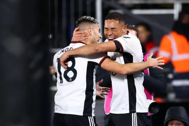 Andreas Pereira celebrates with Carlos Vinicius.