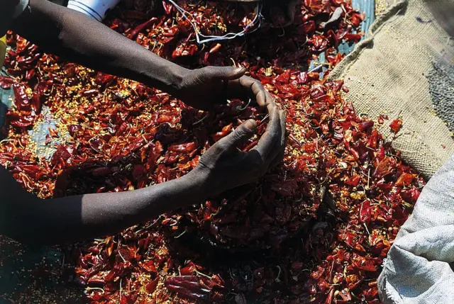 Red pepper being dried