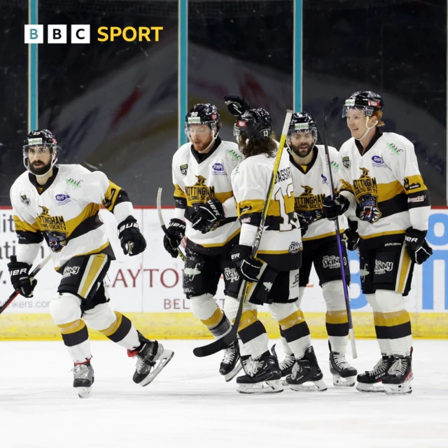 Nottingham Panthers celebrate scoring against Belfast