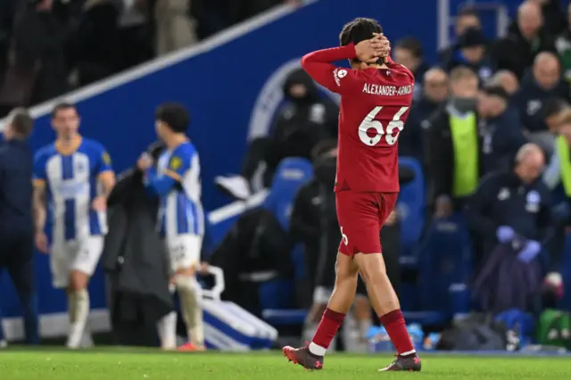 Trent Alexander-Arnold reacts to Liverpool's heavy away defeat.