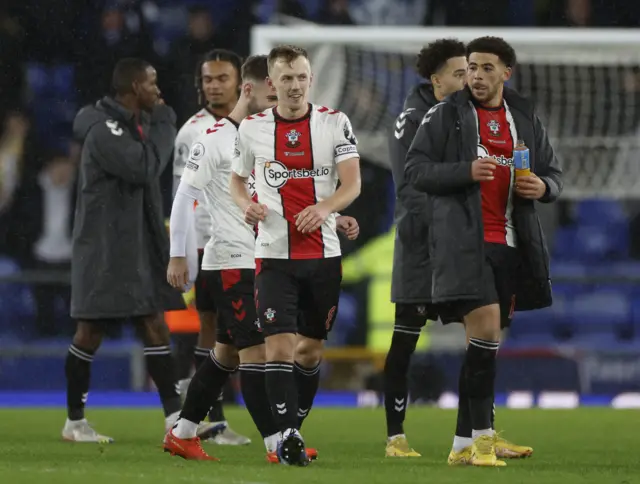 Southampton players celebrate their win over Everton.