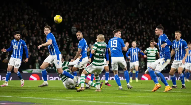 Kyle Lafferty's clearance goes in off Daizen Maeda