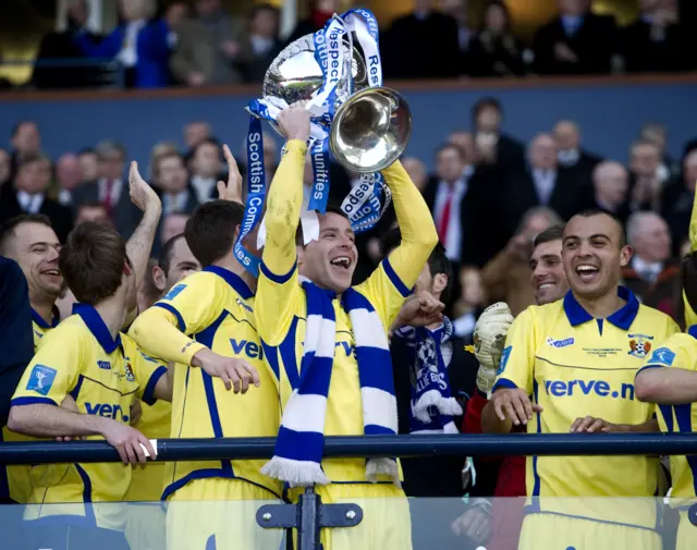 Garry Hay holds the League Cup aloft after helping Kilmarnock win the trophy