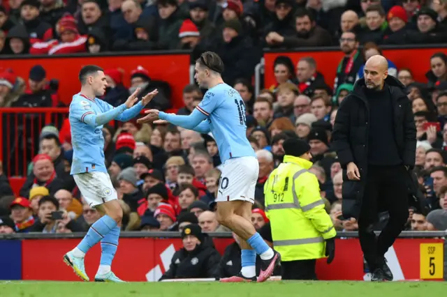 Jack Grealish replaces Phil Foden for Man City.