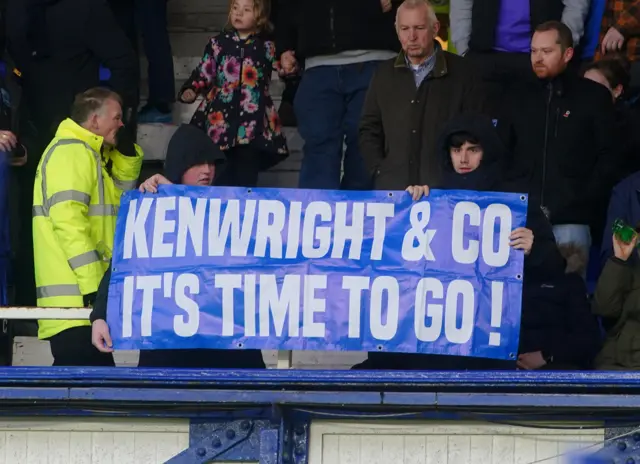 Everton fans show banner in protest of the current club ownership.