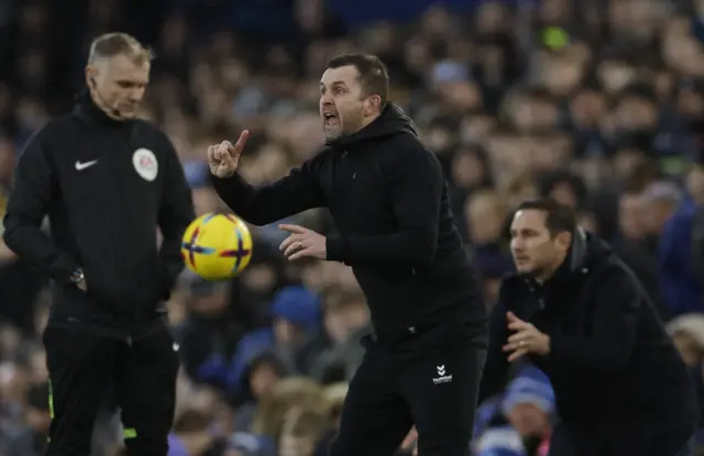 Southampton boss Nathan Jones shouts instructions.