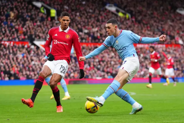 Man City's Phil Foden gets his first touch of the ball.