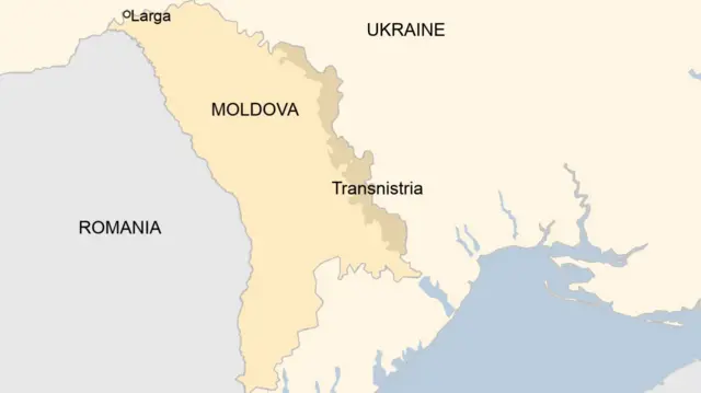 Map of Moldova, showing where Russian missile debris was found in the north of the country, as well as marking the disputed territory of Transnistria.