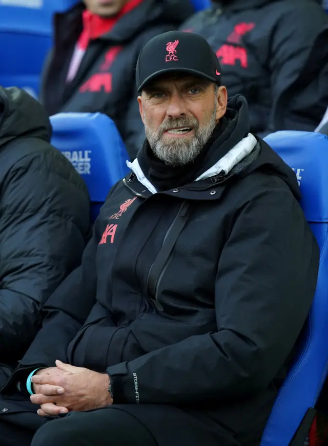 Liverpool manager Jurgen Klopp looks on frustrated.