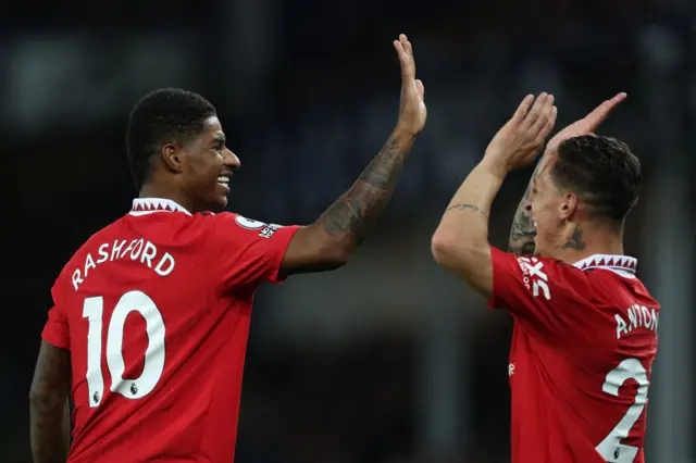 Man Utd duo Marcus Rashford and Antony.