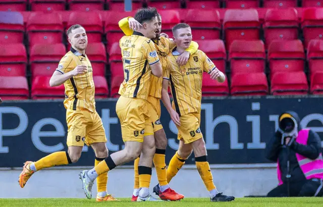 Stephen Kelly is congratulated for his first goal of an action-packed afternoon