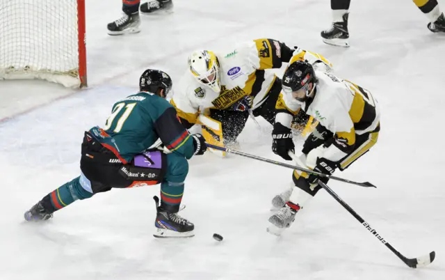 Second period action between the Belfast Giants and Nottingham Panthers