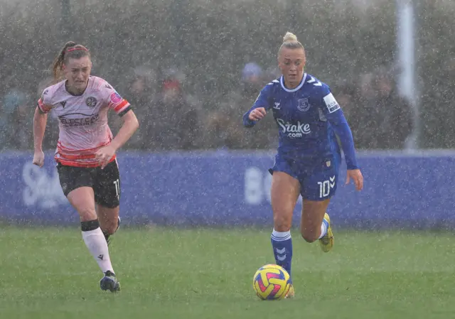 Everton's Hannah Bennison drives forward with the ball.